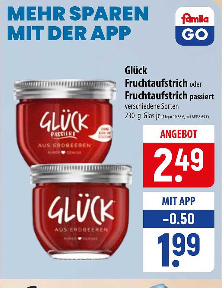 Glück Fruchtaufstrich oder Fruchtaufstrich passiert verschiedene Sorten 230-g-Glas je