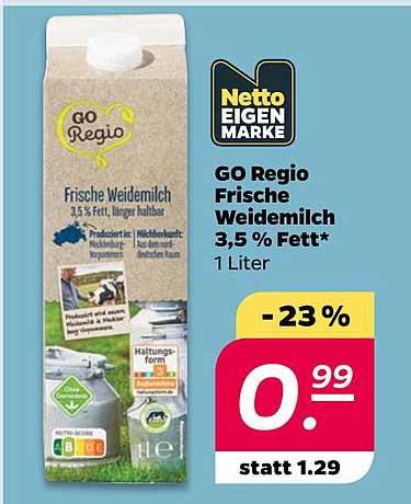 GO Regio Frische Weidemilch 3,5 % Fett* 1 Liter