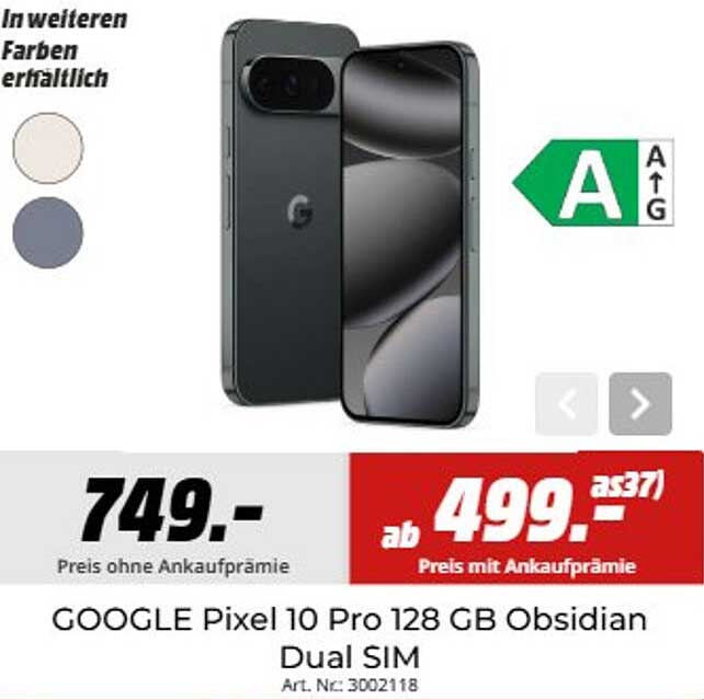 GOOGLE Pixel 10 Pro 128 GB Obsidian Dual SIM