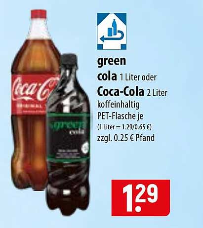 green cola 1 Liter oder Coca-Cola 2 Liter koffeinhaltig PET-Flasche je