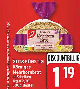 GUT & GÜNSTIG Körniges Mehrkornbrot in Scheiben 500g Beutel