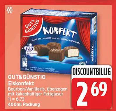 GUT&GÜNSTIG Eiskonfekt Bourbon-Vanilleis, überzogen mit kakaohaltiger Fettglasur 1 = 6,73 400ml Packung