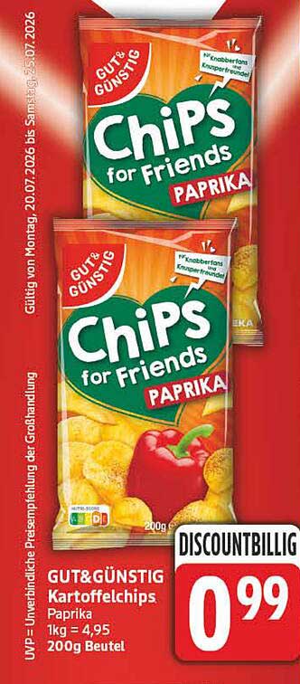 GUT&GÜNSTIG Kartoffelchips Paprika 1kg = 4,95 200g Beutel