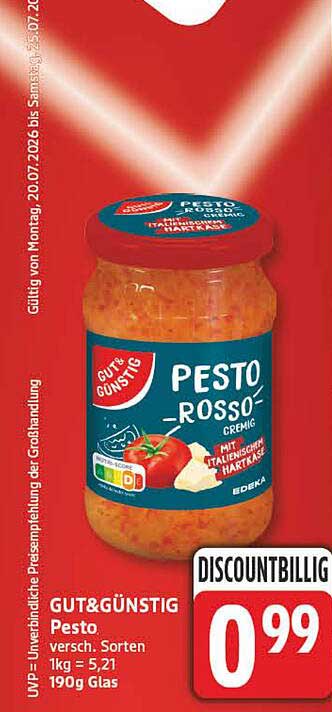 GUT&GÜNSTIG Pesto versch. Sorten 1kg = 5,21 190g Glas