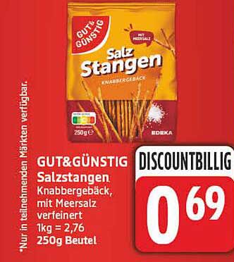 GUT&GÜNSTIG Salzstangen Knabbergebäck, mit Meersalz verfeinert 1kg = 2,76 250g Beutel