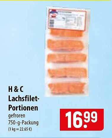 H & C Lachsfilet-Portionen gefroren 750-g-Packung (1 kg = 22.65 €)