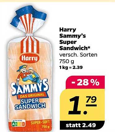 Harry Sammy’s Super Sandwich* versch. Sorten 750 g 1kg = 2.39