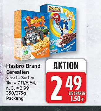 Hasbro Brand Cerealien versch. Sorten 1kg = 7,11/6,64, n.G. = 3,99 350/375g Packung