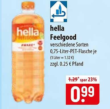 hella Feelgood verschiedene Sorten 0,75-Liter-PET-Flasche je
