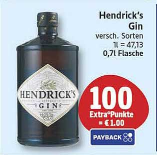 Hendrick's Gin versch. Sorten 1 l = 47,13 0,7l Flasche 100 Extra-Punkte = € 1,00