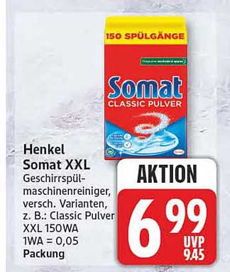 Henkel Somat XXL Geschirrspülmaschinenreiniger, versch. Varianten, z. B.: Classic Pulver XXL 150WA 1WA 0,05 Packung