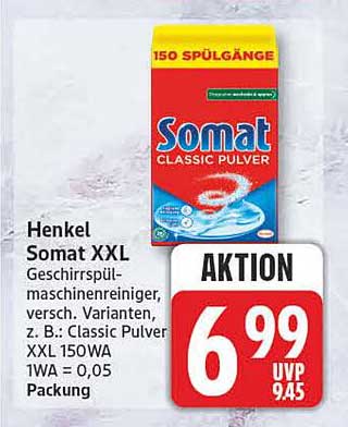 Henkel Somat XXL Geschirrspülmaschinenreiniger, versch. Varianten, z.B.: Classic Pulver XXL 150WA 1WA = 0.05 Packung