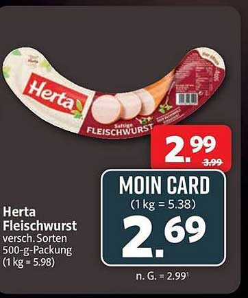 Herta Fleischwurst versch. Sorten 500-g-Packung (1 kg = 5.98)