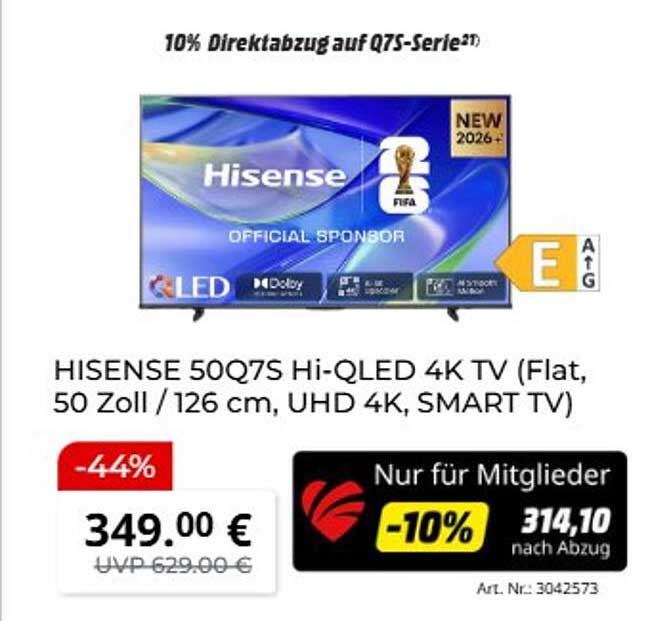 HISENSE 50Q7S Hi-QLED 4K TV (Flat, 50 Zoll / 126 cm, UHD 4K, SMART TV)