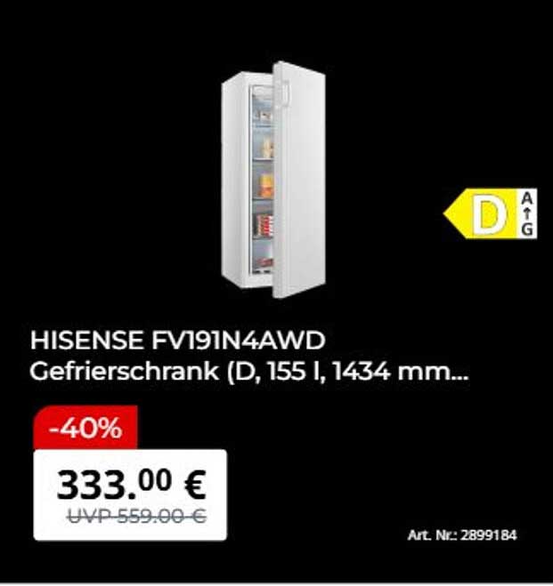 HISENSE FV191N4AWD Gefrierschrank (D, 155 l, 1434 mm...)