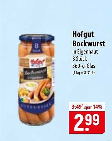 Hofgut Bockwurst in Eigenhaut 8 Stück 360-g-Glas