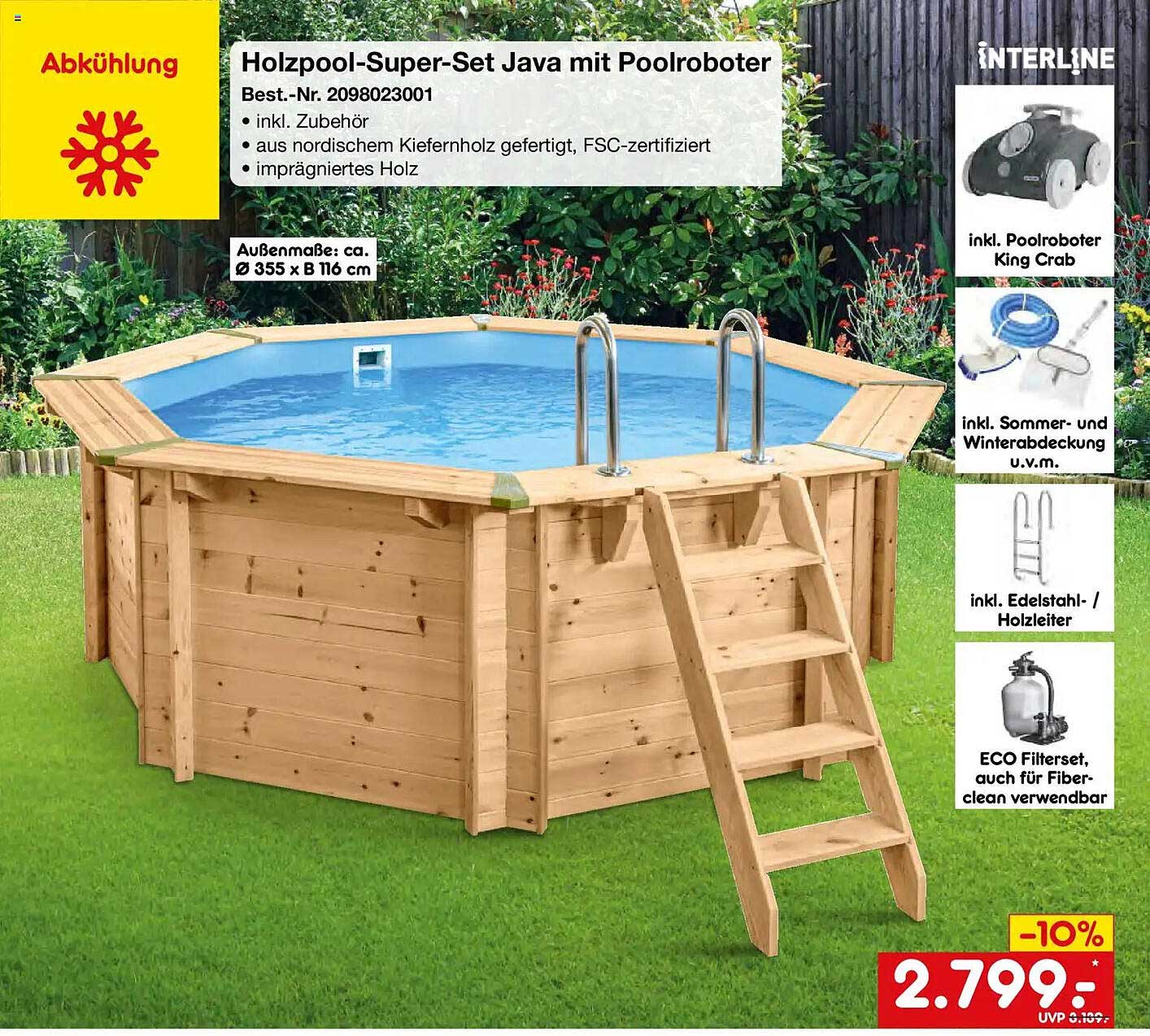 Holzpool-Super-Set Java mit Poolroboter