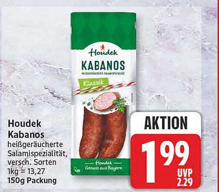 Houdek Kabanos heißgeräucherte Salamispezialität, versch. Sorten 1kg = 13,27 150g Packung