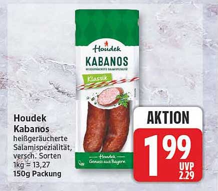 Houdek Kabanos heißgeräucherte Salamispezialität, versch. Sorten 1kg = 13,27 150g Packung