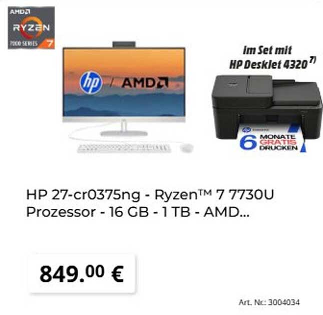 HP 27-cr0375ng - Ryzen™ 7 7730U Prozessor - 16 GB - 1 TB - AMD...