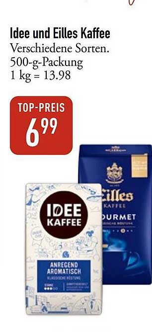 Idee und Eilles Kaffee Verschiedene Sorten. 500-g-Packung 1 kg = 13.98