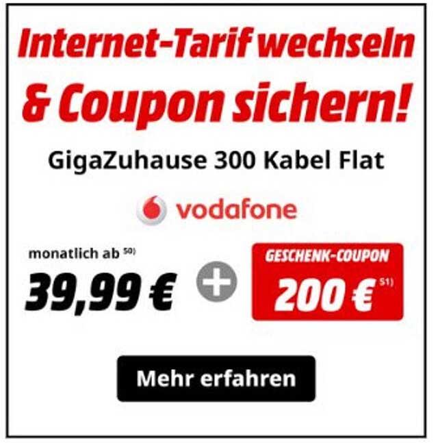 Internet-Tarif wechseln & Coupon sichern! GigaZuhause 300 Kabel Flat