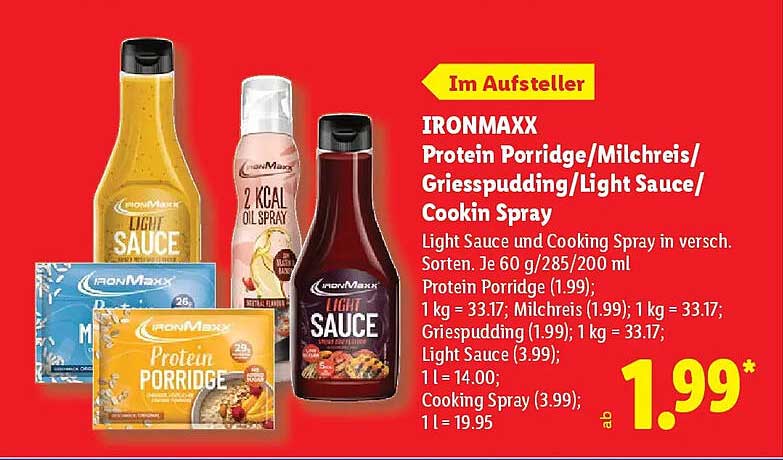 IRONMAXX Protein Porridge/Milchreis/Griesspudding/Light Sauce/Cookin Spray
