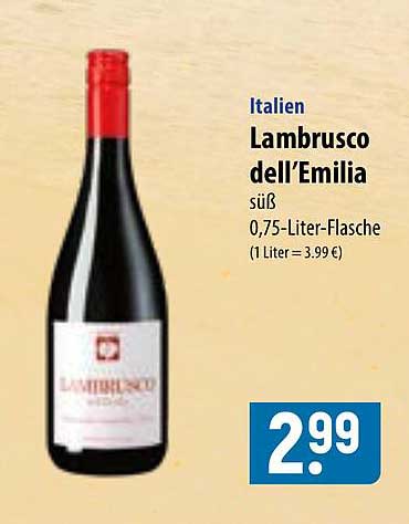 Italien Lambrusco dell’Emilia süß, 0,75-Liter-Flasche