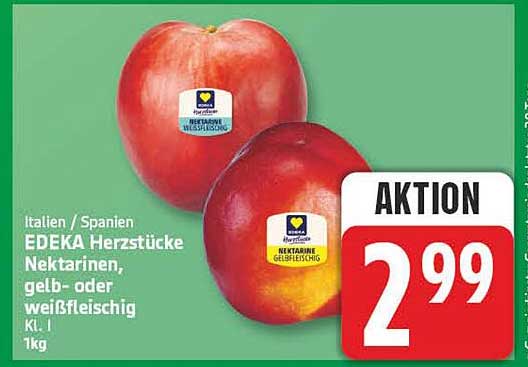 Italien / Spanien EDEKA Herzstücke Nektarinen, gelb- oder weißfleischig, Kl. I 1kg
