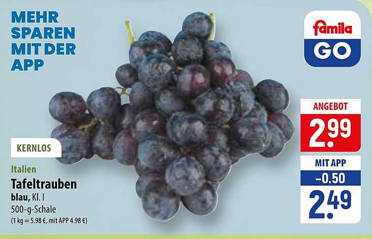 Italien Tafeltrauben blau, Kl. I 500-g-Schale