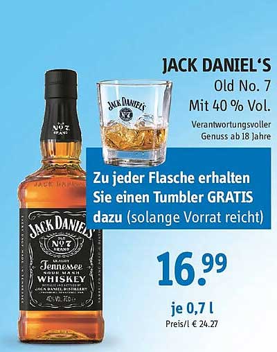 JACK DANIEL‘S Old No. 7 Mit 40 % Vol. Verantwortunsvoller Genuss ab 18 Jahre