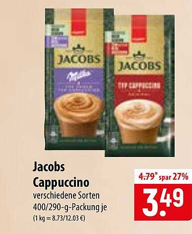 Jacobs Cappuccino verschiedene Sorten 400/290-g-Packung je (1 kg = 8.73/12.03 €)