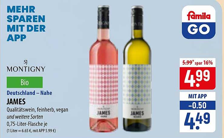 JAMES Qualitätswein, feinherb, vegan und weitere Sorten 0,75-Liter-Flasche je