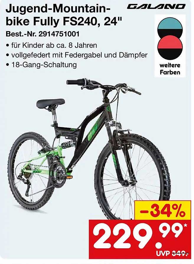Jugend-Mountain-bike Fully FS240, 24"