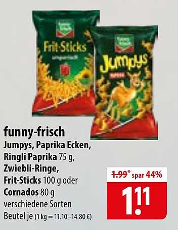 Jumbys, Paprika Ecken, Ringli Paprika 75 g, Zwiebli-Ringe, Frit-Sticks 100 g oder Cornados 80 g verschiedene Sorten Beutel