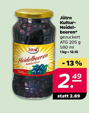 Jütro Kultur-Heidelbeeren* gezuckert ATG 205 g 580 ml 1kg = 12.15