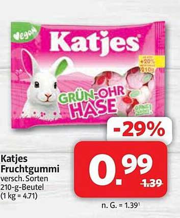 Katjes Fruchtgummi versch. Sorten 210-g-Beutel (1 kg = 4.71)