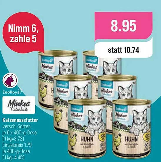 Katzennassfutter versch. Sorten, je 6 x 400-g-Dose