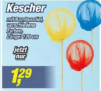 Kescher mit Bambusstiel, verschiedene Farben, Länge: 120 cm