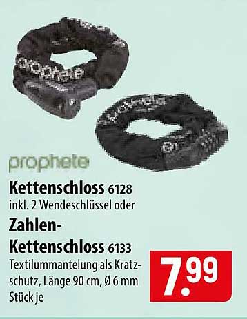Kettenschloss 6128 inkl. 2 Wendeschlüssel oder Zahlen-Kettenschloss 6133
