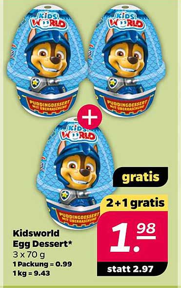 Kidsworld Egg Dessert* 3 x 70 g 2+1 gratis