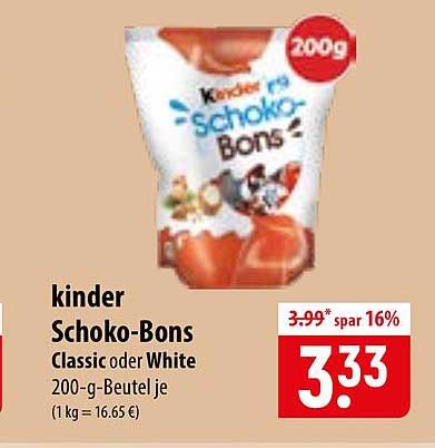 kinder Schoko-Bons Classic oder White 200-g-Beutel je