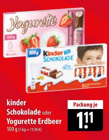 kinder Schokolade oder Yogurette Erdbeer