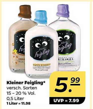 Kleiner Feigling* versch. Sorten 15 – 20 % Vol. 0,5 Liter 1 Liter = 11.98
