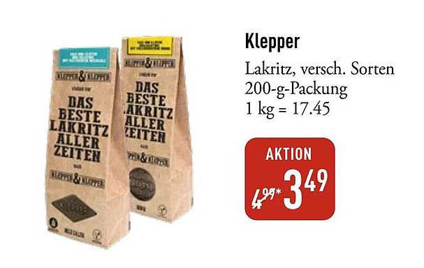 Klepper Lakritz, versch. Sorten 200-g-Packung 1 kg = 17.45