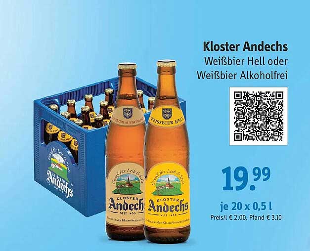 Kloster Andechs Weißbier Hell oder Weißbier Alkoholfrei