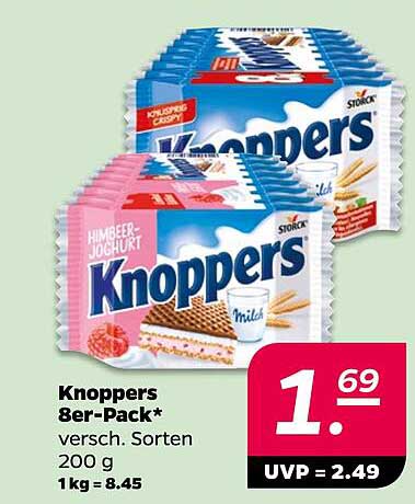 Knoppers 8er-Pack* versc. Sorten 200 g 1 kg = 8.45