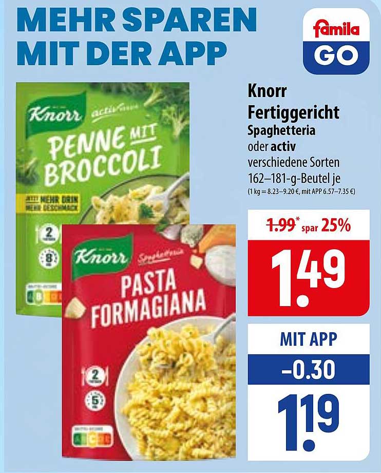 Knorr Fertiggericht Spaghetteria oder activ verschiedene Sorten 162–181-g-Beutel je