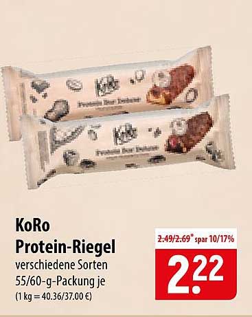KoRo Protein-Riegel verschiedene Sorten 55/60-g-Packung je