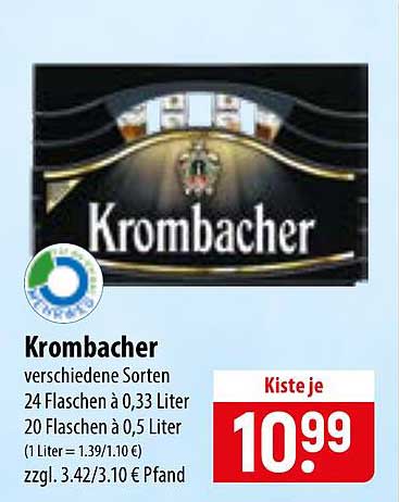 Krombacher verschiedene Sorten 24 Flaschen à 0,33 Liter 20 Flaschen à 0,5 Liter